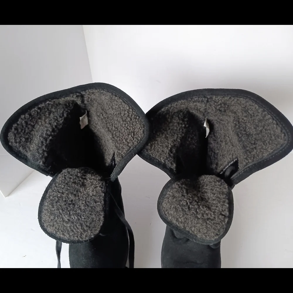 🖤 White Mountain Black Suede Leather Wedge Heels Ankle Boots Wool Laces 6.5